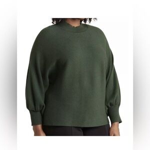 Tahari Mock Neck Dolman Balloon Sleeve Sweater Forest Green 2XL